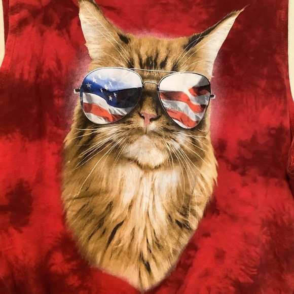 Hybrid Brand unisex cat with American flag sunglasses size medium tye dyed tank - Picture 3 of 8